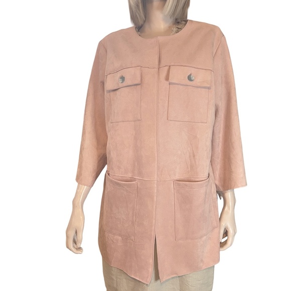 Ruby Rd. Duster Coat Jacket Open Front Pale Pink Bracelet Sleeve Four Pockets - Picture 4 of 14